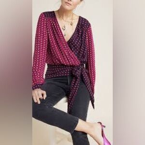 Anthropologie Maeve Wrap Blouse Tie Waist Long Sleeve Size 8